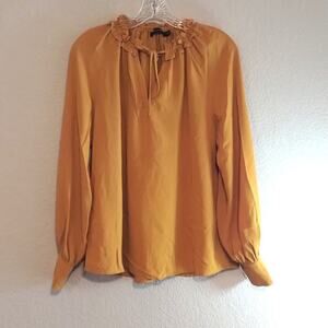 Anthropologie Doe & Rae NEW Yellow Ruffle Oversize Puff Sleeve Tie Neck Blouse S